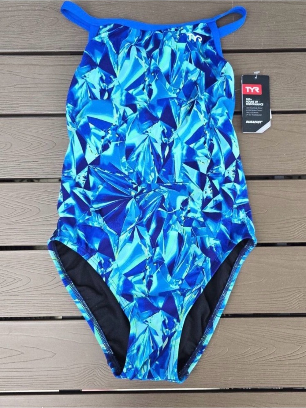 TYR Women's Durafast Blue/Green Crystallized Diamondfit Swimsuit Sz 34 New